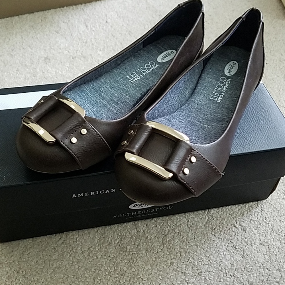 Dr Scholl's dark brown memory foam flats